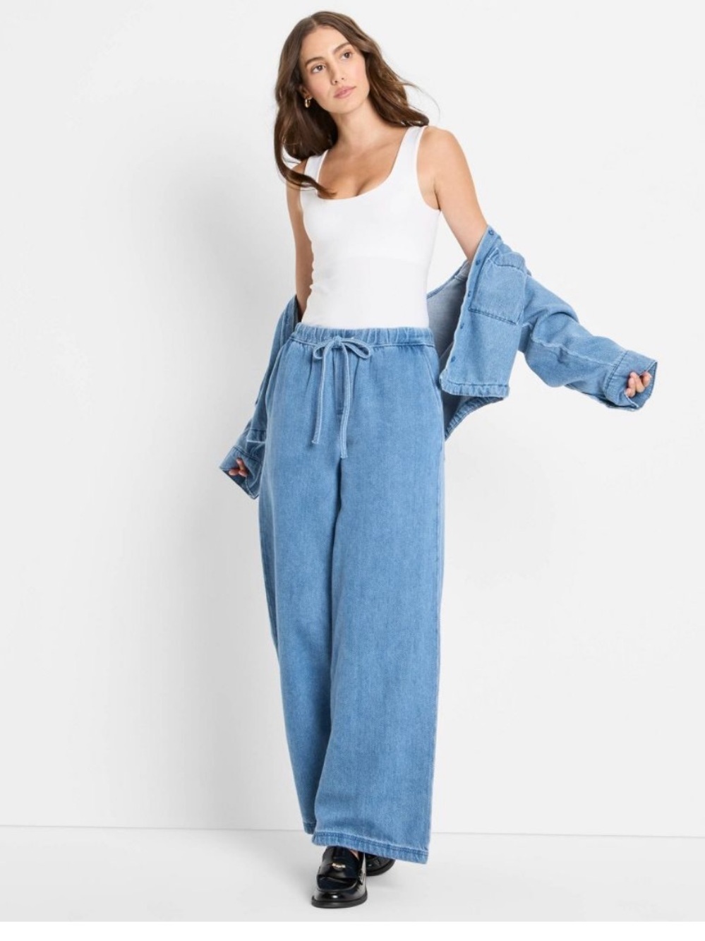 NWT Future Collective Mid-Rise Wide-Leg Denim Drawstring Pull-On Pants XS
